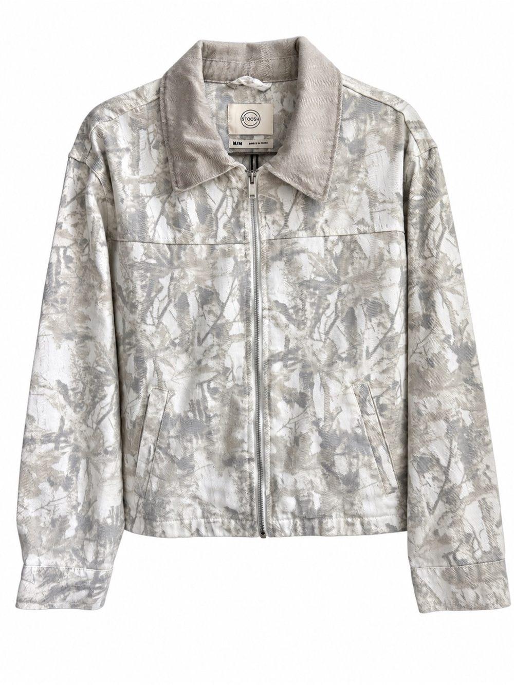 Stoosh Camo Print Zip Jacket Size M NWT Neutral Abstract Gray Utility Jacket